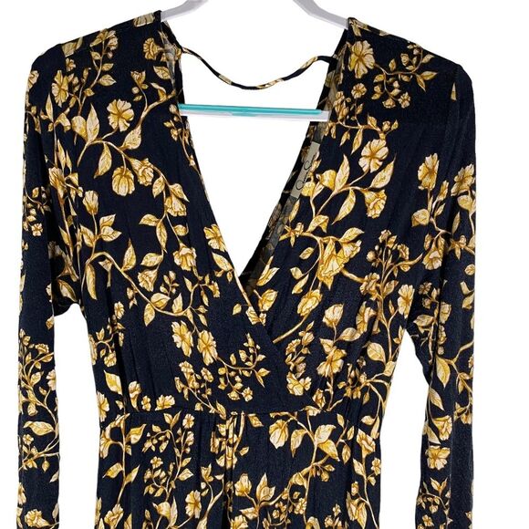 JESSICA SIMPSON MATERNITY Size Large NAVY BLUE & GOLD FLORAL V-NECK MAXI DRESS - Picture 2 of 12